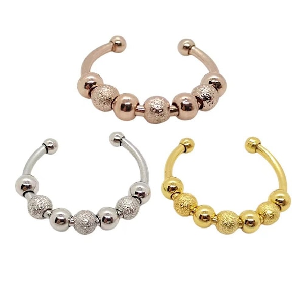 Adjustable Anti-Stress Rings with Rotatable Beads 3-pack MultiColor