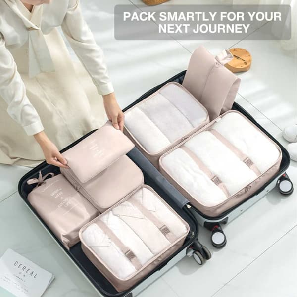 Travel Organizer Packing Cubes for Suitcase 7pcs Bag Inserts Beige