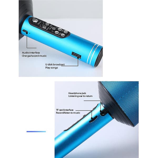Trådlös Bärbar Bluetooth-Mikrofon med LED-Ljus, Barnpresent Lämplig för Sångfest Blå