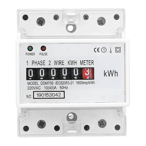 Elektrisk Måler, KWh Måler, Enkeltfaset 4P LED DIN-Skinne Elektricitet Strømforbrug Wattmeter Energimåler, 10-40A