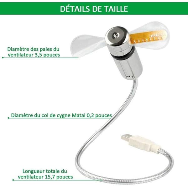 Mini fleksibel USB LED-vifte, egnet for bærbare datamaskiner, liten opplyst skrivebordsvifte