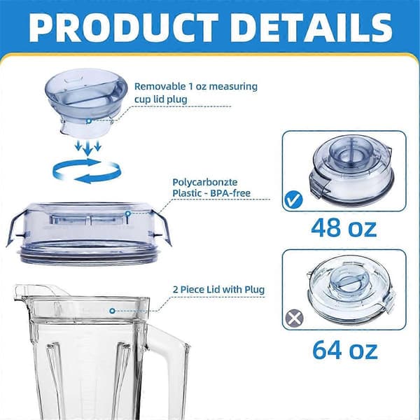 48oz Kande Låg til Vitamix Låg Udskiftning, til Vitamix Rustfrit Stål Beholder, Ascent A2300,
