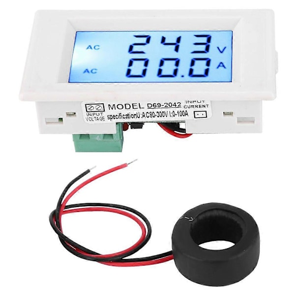 D69-2042 Dubbel Display Voltmeter Amperemeter AC80-300V 0-50A 0-100A med Strömtransformator Vit
