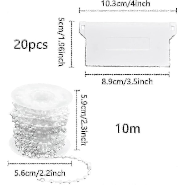 20 kpl Pystylamelliverhojen painot pohjalistoille 89mm (3.5\") x 10m Verhojen korjaussarja, valkoinen