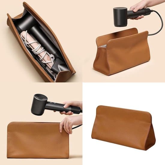 Brun 30,5 x 11,7 x 16,5 cm PU-læder opbevaringstaske til hårtørrer og stylingværktøjer