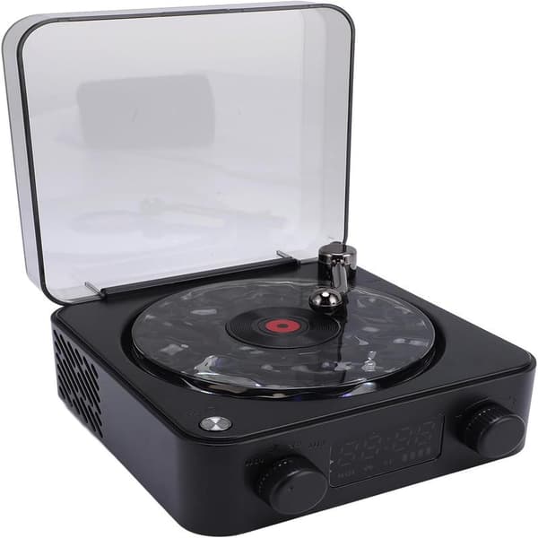 Portable Bluetooth Speakers, Stereo Speakers with Water Ripple Effect Lighting and Time Display, Retro Bluetooth Speaker, Retro Turntable