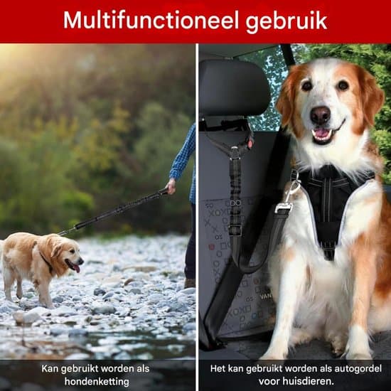 Hundesele til bil - Hundesele til bilen - Hundebilsele - Justerbar - Sort - 72 til 84 cm - 2-pak
