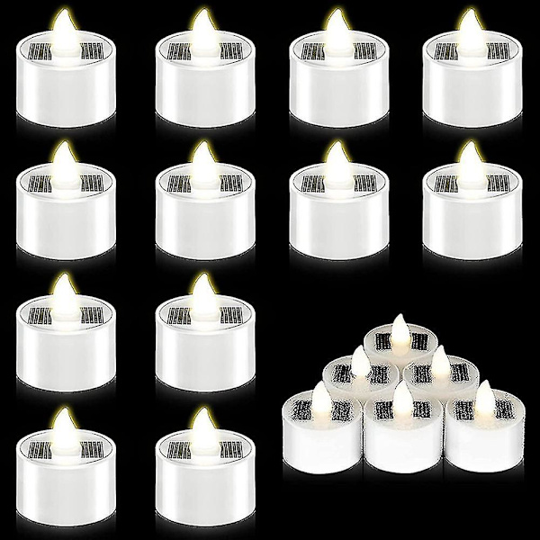 18 st solcells drivna LED-värmeljus, flimmerfria utomhus LED-ljus, vattentäta, laddningsbara ljus (1,5 x 1,4
