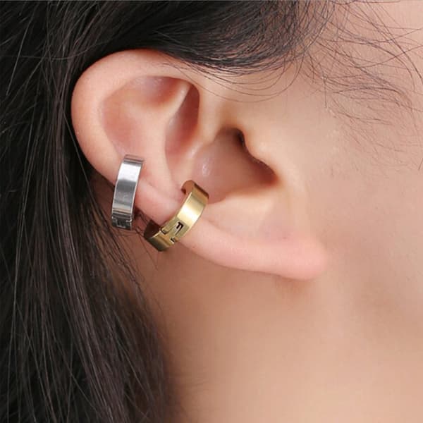 Silver Fake Piercing Ear Large Ring Earring Metal Fakepiercing