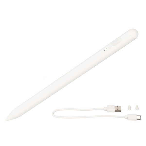 Aktiivinen yleiskäyttöinen valkoinen kapasitiivinen stylus-kynä, jossa 2 vaihtokärkeä puhelimille ja tableteille