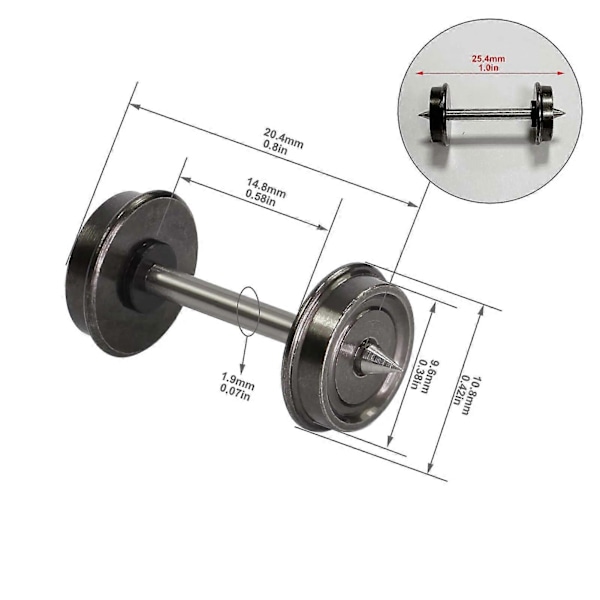 Evemodel 12 stk. HO Skala 1:87 33 Metall DC Hjul for Modelljernbaner DC Hjulsett C8725