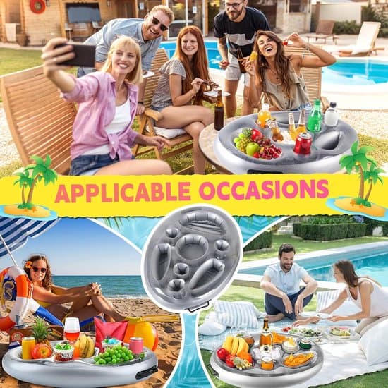 Inflatable Drink Holder and Pool Tray | 8-Hole Floating Pool Bar, for Parties/Beaches