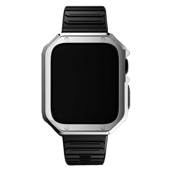 Apple Watch 42/44/45/49mm Black Strap + TPU Case Bumper Silver