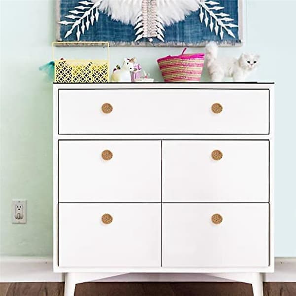 12 stycken 35 mm Boho Dresser Knobs Rattan Knobs med skruvar, Natur