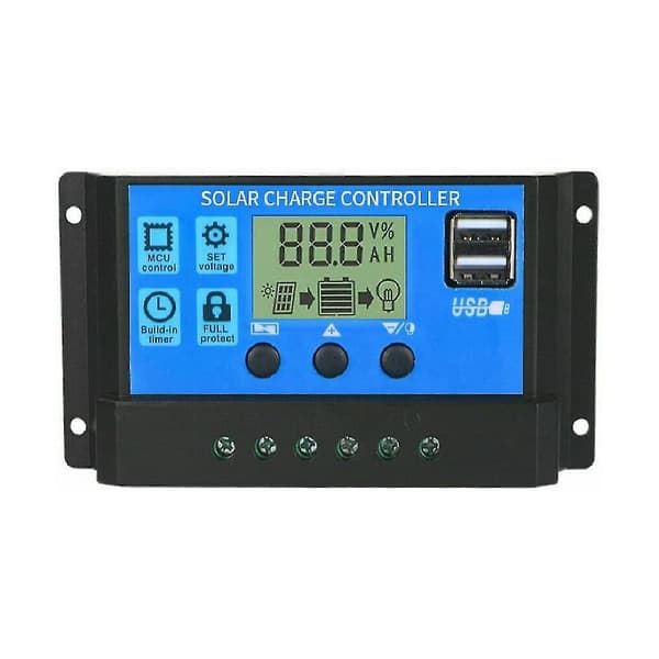 100A Solcelleladningsregulator, Solcellepanel Batteri Intelligent Regulator Med Dobbel USB-Port, Multifunksjonsregulator