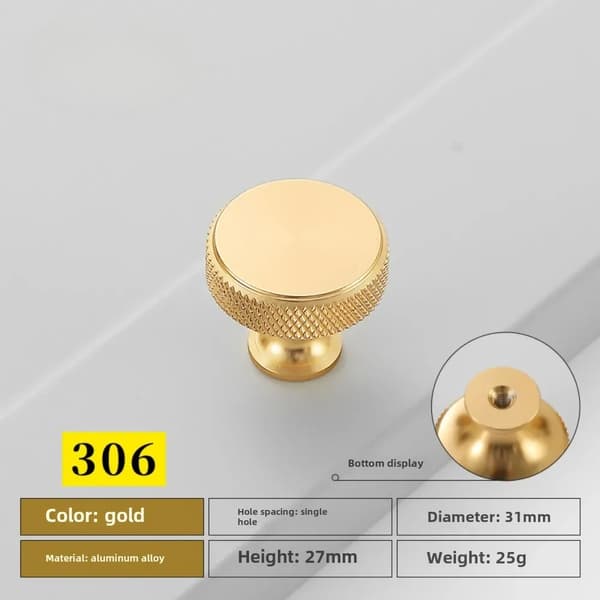 Two Brushed Gold Kitchen Cabinet Knobs, Round Handle, Individual Drawer Knobs Suitable for Cabinets, Furniture, and Dressing Table Handles.
