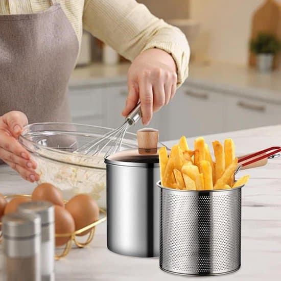 3-liters frituregryde med si - Rustfrit stål med tang/oliedyse - Til friturestegning