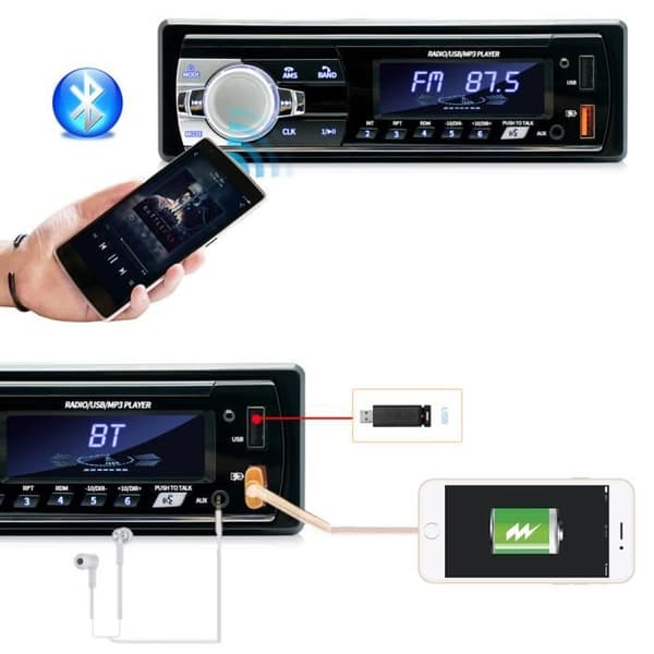 Bluetooth 5.0 Bilradio - 1 Din - 7 Farver Lys - 4x65W