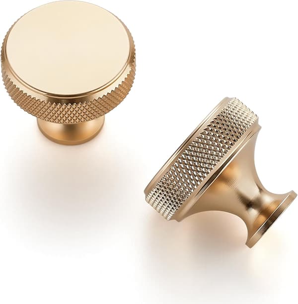 Two Brushed Gold Kitchen Cabinet Knobs, Round Handle, Individual Drawer Knobs Suitable for Cabinets, Furniture, and Dressing Table Handles.