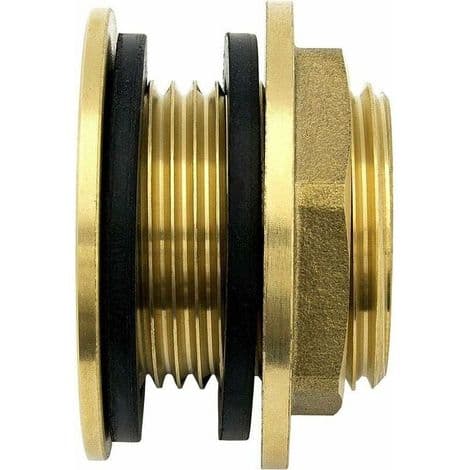 3/4\" (20/27) messing/rustfrit stål skotgennemføring, 2 gratis gummipakninger, til haner, regnvandsopsamling, IBC-tanke