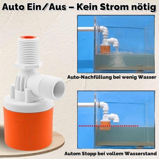 Vandtank flydeventil - Topforbindelse 1/2\", automatisk, til pool, dam