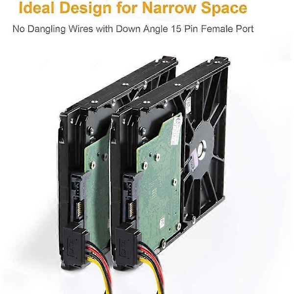 SATA Strömkabel, 2-Pack 20 cm SATA 15 Pin Hane till 2XSATA 15 Pin Nedåtvinklad Hona Strömsplitter C