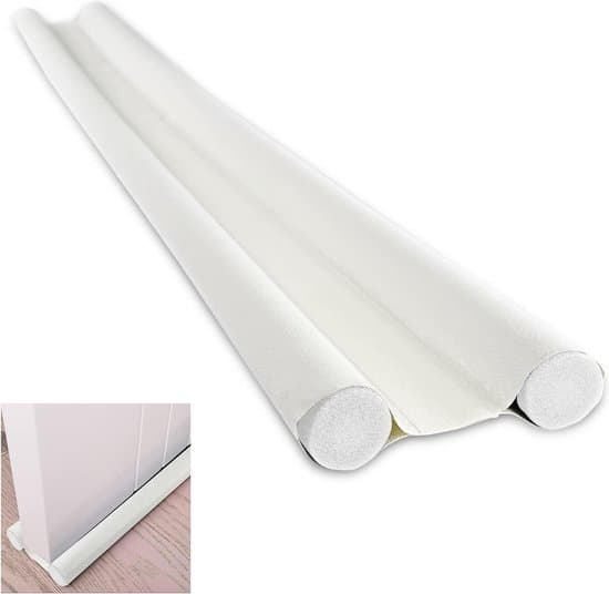 Draft stopper double seal 96 cm - custom door seal - effective against drafts, noise, cold, insects - white foam cotton - 1 piece