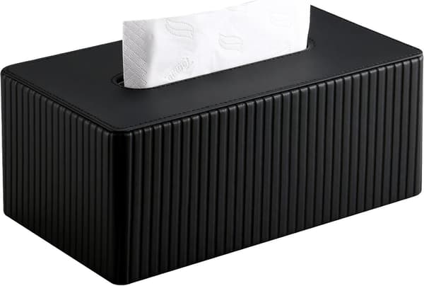 Vevboks i skinn, rektangulær vevboks, egnet for kontor, hjem og bad (svart).