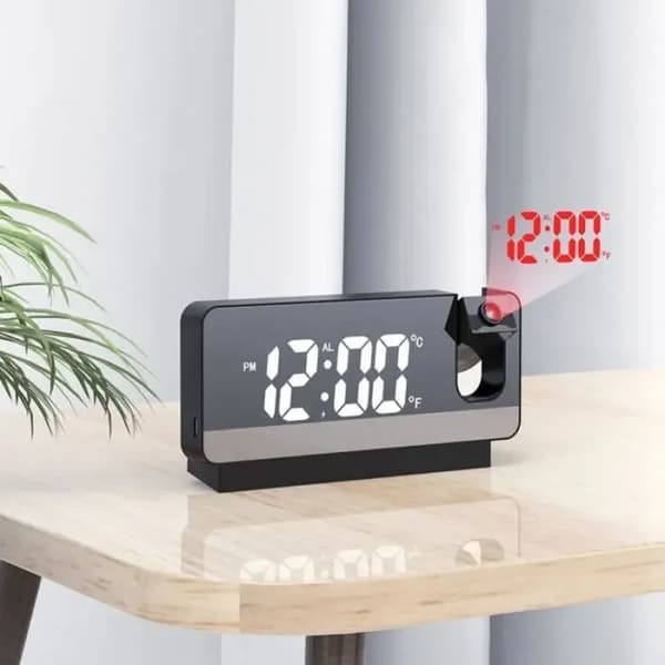 Digital LED-väckarklocka med projektion, sängklocka för sovrum, svart CLOCK