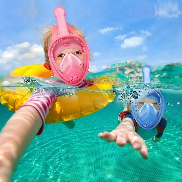 Full Face Snorkel Maske til Børn, Snorkeludstyr, 180 Graders Panoramaudsigt Snorkelsæt Anti-dug Anti-lækage