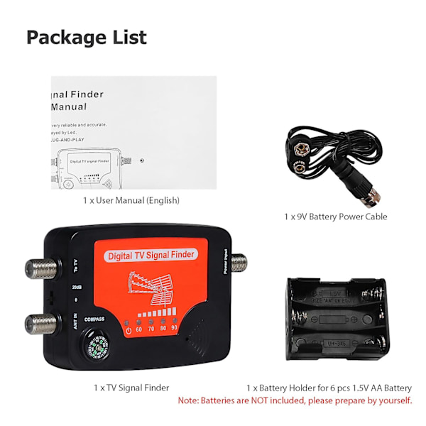 TV Signal Finder LED Display Bærbar TV Antenne Signalstyrke Finder Meter Signal Finder Meter w