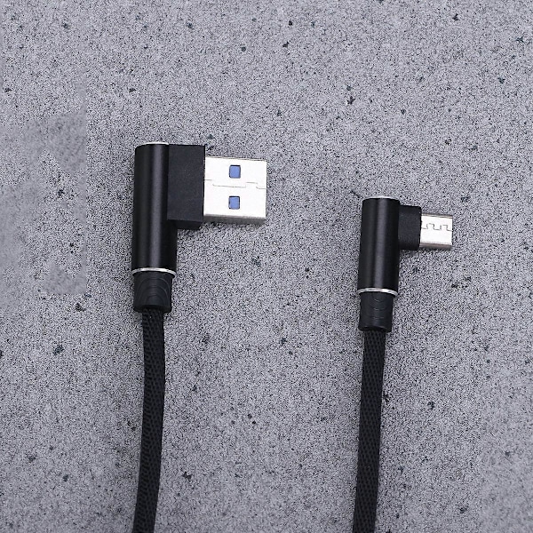 1M Högervinklad USB Micro-kabel Flätad USB 2.4 A till 90 Graders Datakabel Laddningssladd för Universell Android-telefon (Svart) 2025:e