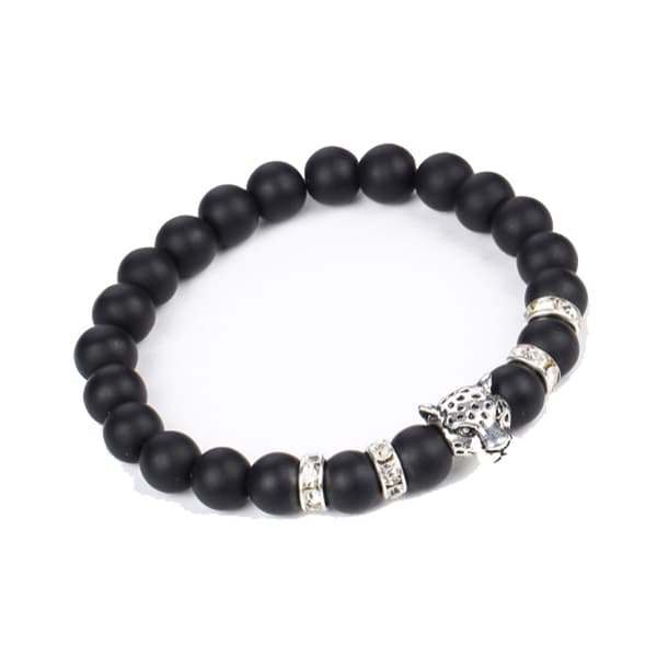 Trendigt Armband Courage Leopard Silver Svarta Stenar