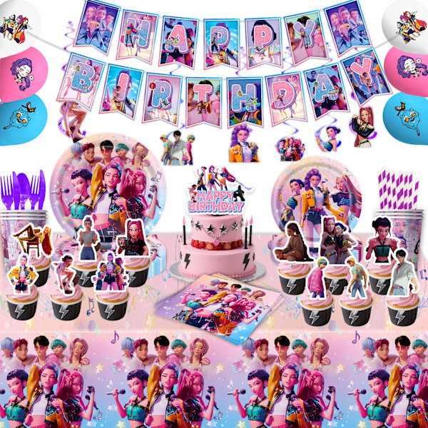 Déco D'anniversaire Demon Hunters : Kit Complet Avec Fanions, Ballons Et Décorations à Cupcakes