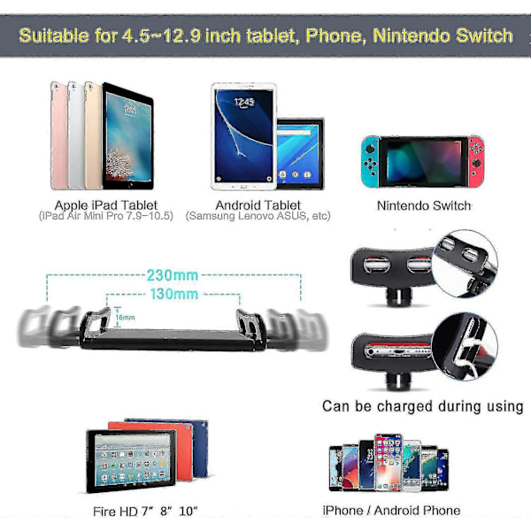 Tablettiteline sänkyyn, säädettävä ja kokoontaitettava 360 asteen kierrolla iPhone-, iPad-, matkapuhelin-, tabletti-, Kindle Fire- tai muille laitteille 1,85\"-12,8\"