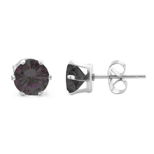 2-pak Sølv Piercing Ørering Sort Krystal – 7mm