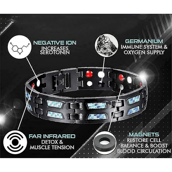 Carbonblue Magnetarmbånd, Carbon Blue Titanium Magnetisk Terapi Armbånd, Magnetisk Slim Fit Armbånd, Dobbelt Række Stærke Magneter Armbånd