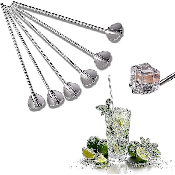 6 kpl Ruostumattomasta teräksestä valmistettuja pilli-lusikoita - Uudelleenkäytettäviä metallipillejä lusikoilla, Lang Latte Macchiato -lusikoita, Cocktail-lusikoita