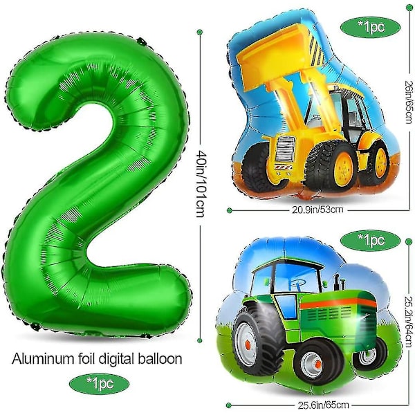 Traktor födelsedag dekoration för 2 år pojkar - Gröna folie ballong dekor [xh]  xi