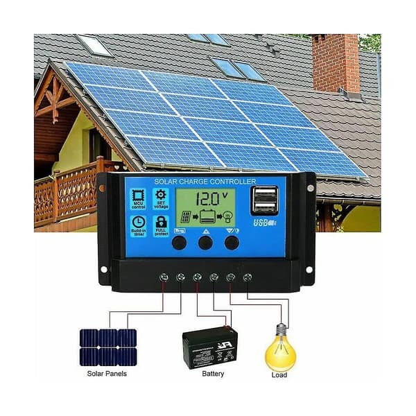 100A Solcelleladningsregulator, Solcellepanel Batteri Intelligent Regulator Med Dobbel USB-Port, Multifunksjonsregulator