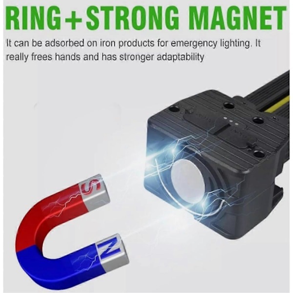 Gymlampa för posering, 7:e växeln dimning, bärbar magnetisk LED-ficklampa med krok