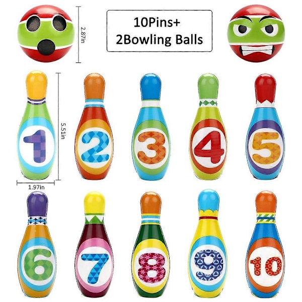 Bowling Set för Barn med 10 Käglor & 2 Bollar, Pedagogiskt Tidig Utveckling Inomhus & Utomhus Spelset