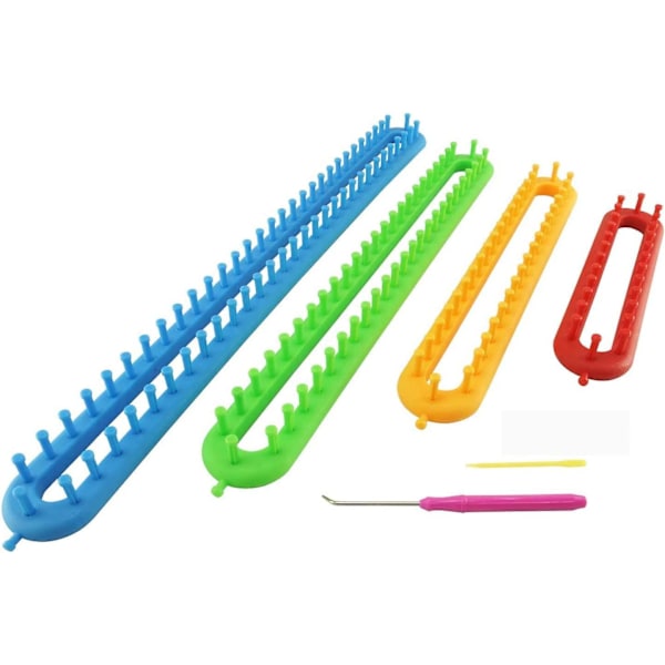 Strikkeloom Sæt med Hæklenål Kit Garnsnor Strikkemaskine 4 Hatte Looms Lang Strikkeloom DIY