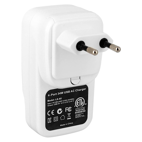 Væglader 4x 6.8A USB-stik: 2 Smartphones + 2 Tablets - Hvid