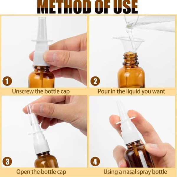 Amber Glass 1 oz Nasal Spray! Empty, Refillable, Travel Size Premium Glass for Saline! (2-Pack)