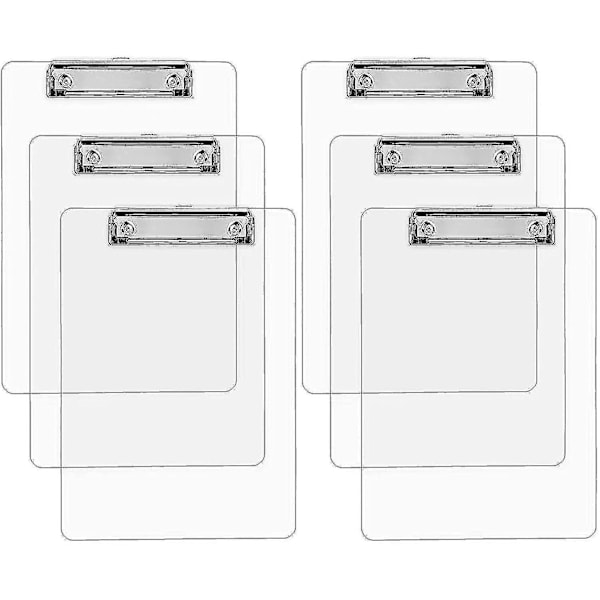 6 st A4 Clipboard - Kraftig Akryl Transparent Clipboard Klar Klämmbord Med Låg Profil