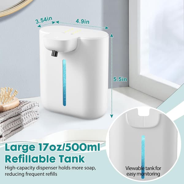 Automatic Soap Dispenser (17 oz / 500 ml Large Capacity Foam Dispenser, 4 Settings, Rechargeable, Wall or Countertop)