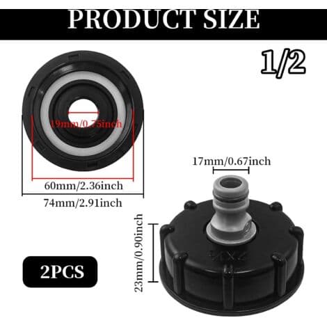 2 stk. IBC-tanklåg, S60x6 IBC-fitting/nippellåg, 1/2\" udløbsdiameter, 60 mm indløbsdiameter til IBC-tankventil - Sort