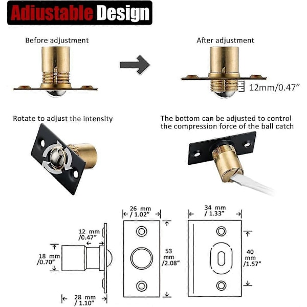 Skabsdør Kuglelås Hardware, Rustfrit Stål Lås Justerbar med Slagplade, Sort Finish 2 Pak, HBC100-BK-P2