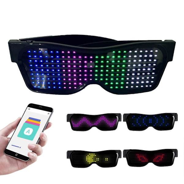 LED-briller med tilpasning, BT LED-briller, fargerike lys, glødende briller, DIY-meldinger, 31 animasjoner, 11 bilder, musikkmodus, glødende leker til Halloween-fest